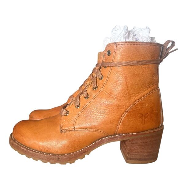 Frye Vintage Sabrina Sunrise Orange Leather Lace Up Ankle Boot Size 9 - Picture 14 of 14